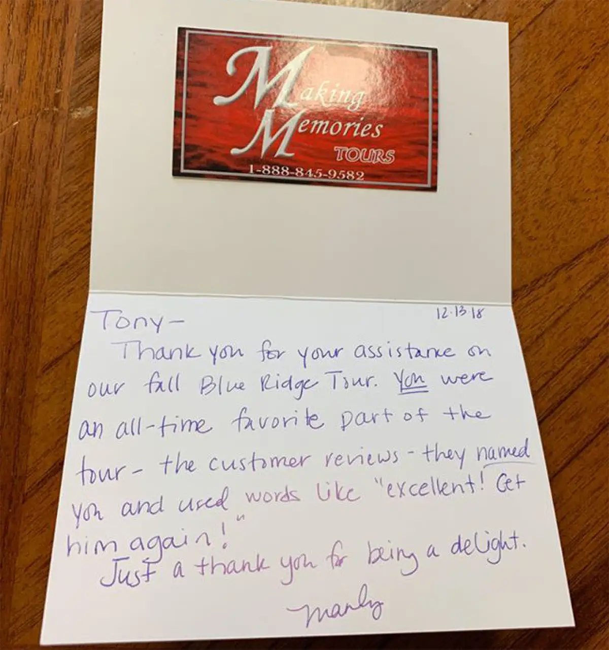 Handwritten testimonial card 7