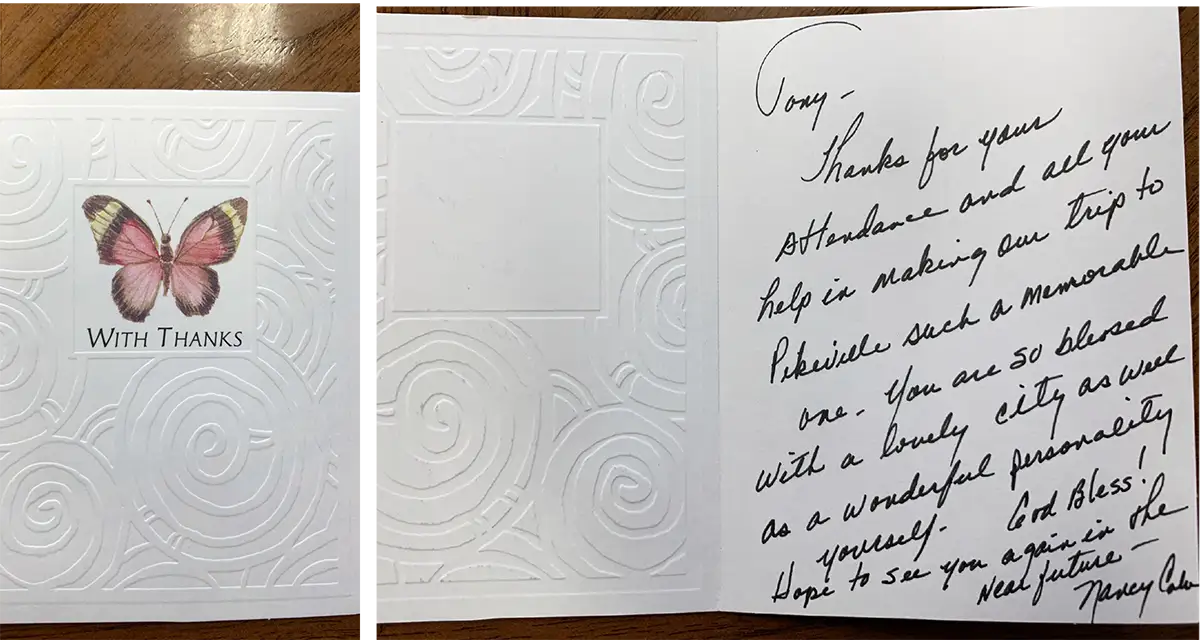 Handwritten testimonial card 8