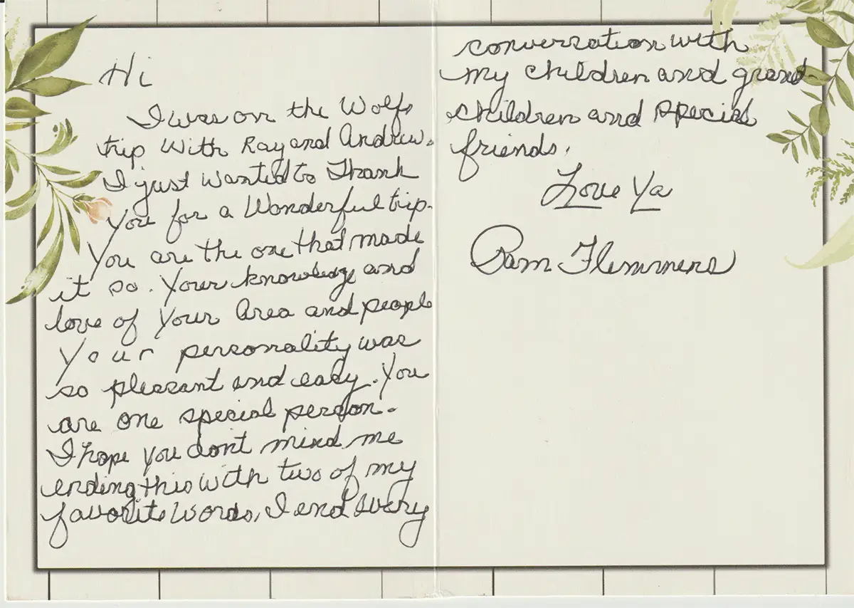 Printed testimonial card front 1