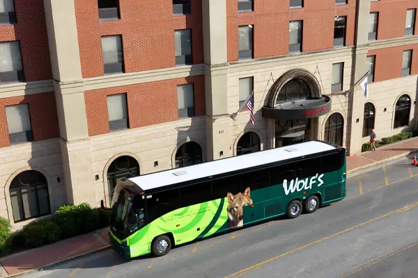 A modern hotel with ample motorcoach parking